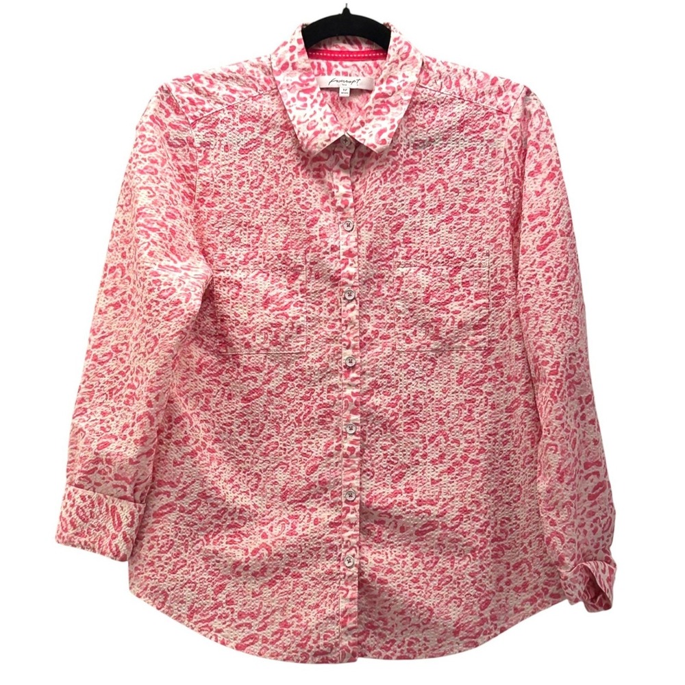Foxcroft Leopard Button Up Top‎ Pink 10P